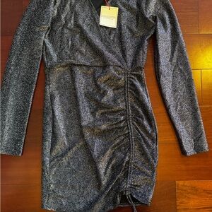 Rolla Coster Metallic Charcoal Ruched Long-Sleeve Mini Dress